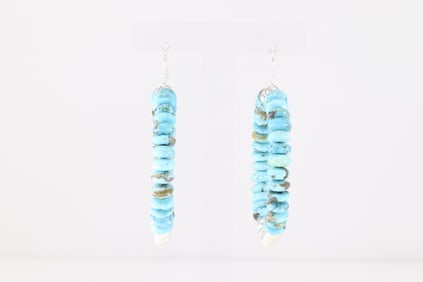 Native America Navajo Sterling Silver Turquoise & Beaded Hoop Dangling Earring's.