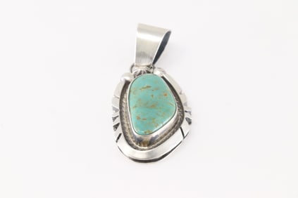 Native America Navajo Sterling Silver Kingman Turquoise Pendant By Donovan Skeets.
