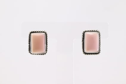 Native America Navajo Sterling Silver Pink Conch Shell Post Earring's By Judith Dixon.