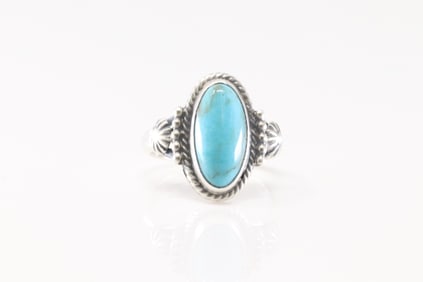 Native America Navajo Sterling Silver Turquoise Ring By Maritta Benally.