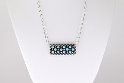 Native America Navajo Sterling Silver Turquoise Necklace By Kenny Lonjose.