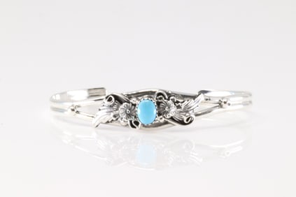 Native America Navajo Sterling Silver Turquoise Barcelet Cuff By Harris Largo.