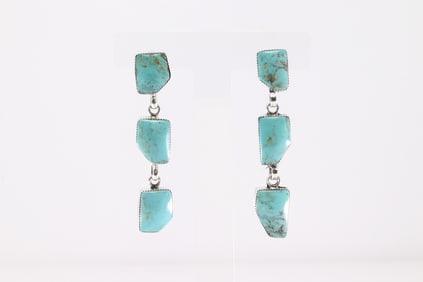 Native America Navajo Sterling Silver Kingman Turquoise Post / Dangling Earring's By Gegg Yazzie.