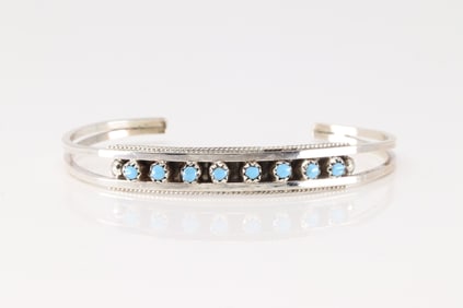 Native America Zuni Sterling Silver Turquoise Bracelet Cuff By Susie Livingston.