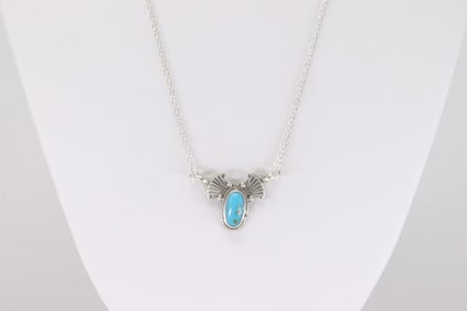 Native America Navajo Sterling Silver Turquoise Necklace By Verley Betone.