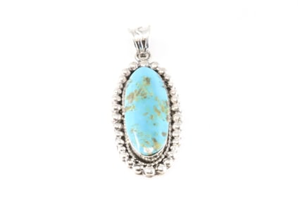 Native America Navajo Sterling Silver Turquoise Pendent By Shenna Jack.