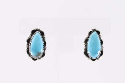 Native America Navajo Sterling Silver Turquoise Post Earring's By F.