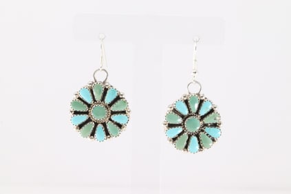 Native America Navajo Sterling Silver Kingman Turquoise Dangling Earring's By Alicia Wilson.