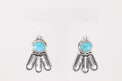 Native America Navajo Sterling Silver Turquoise Dangling Earring's By Sharon McCarthy.