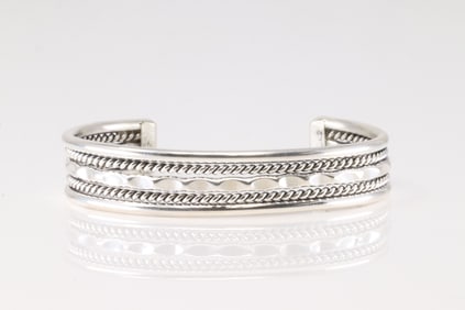 Native America Navajo Sterling Silver Solid Bracelet Cuff By Elaine Tahe.
