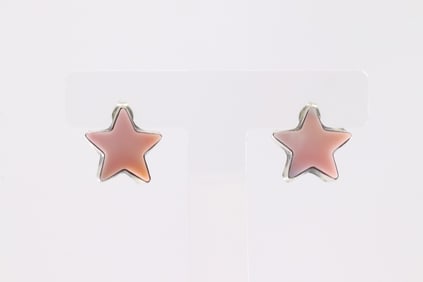 Native America Navajo Sterling Silver Pink Conch Shell Star Post Earring's By Johnny Dixon.