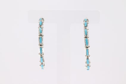 Native America Zuni Sterling Silver Kingman Turquoise Hoop Earring's By M.F.R.