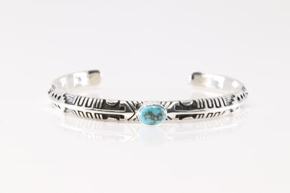 Native America Navajo Sterling Silver Turquoise Bracelet Cuff By B.S.