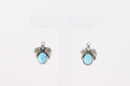 Native America Navajo Sterling Silver Turquoise Dangling Earring's By Sharon McCarthy.