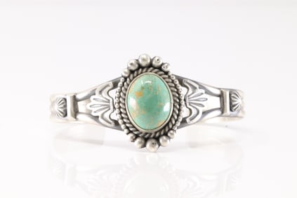 Native America Navajo Sterling Silver Turquoise Bracelet Cuff By MC.