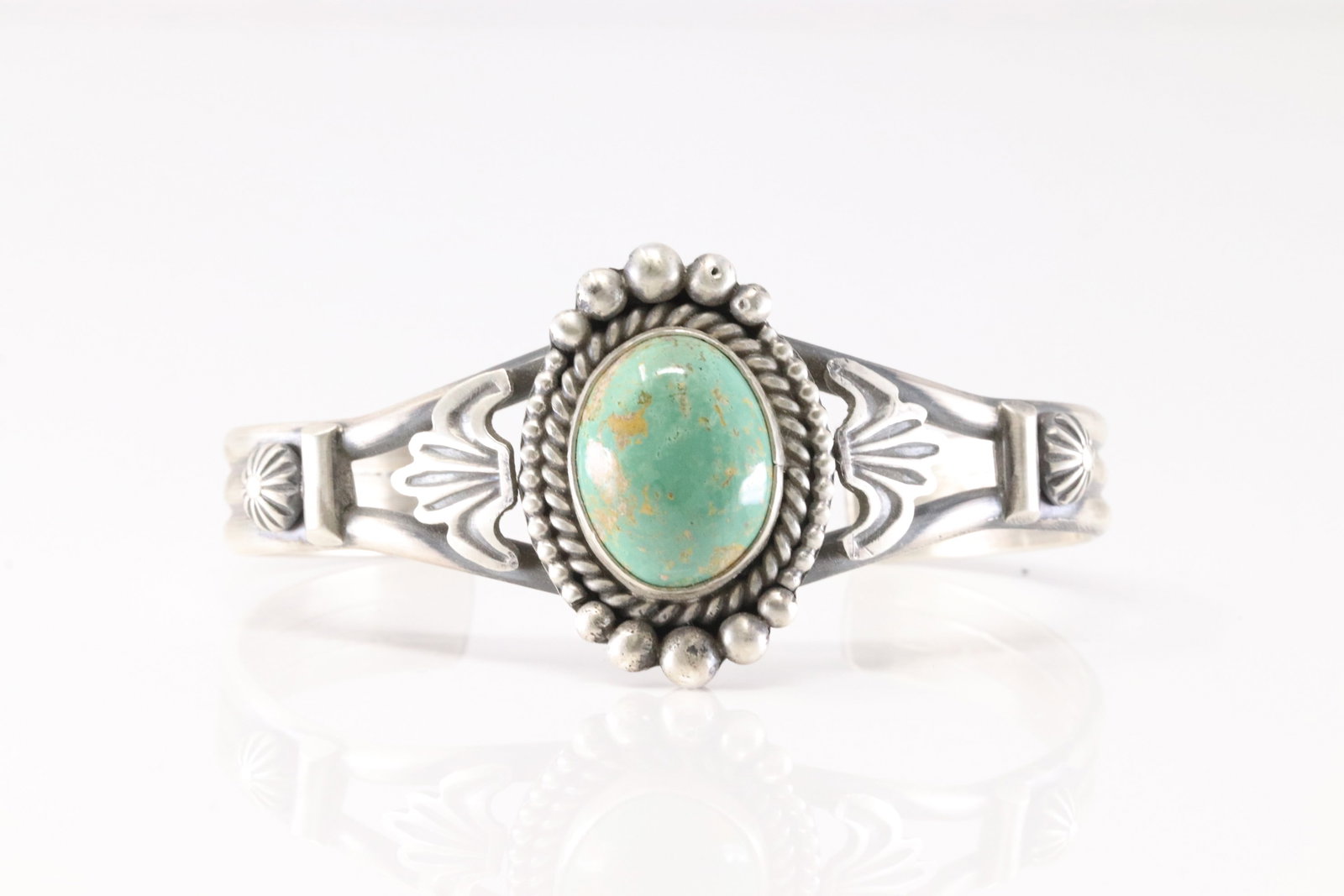 Native America Navajo Sterling Silver Turquoise Bracelet Cuff By MC.: This is a Native America Navajo Sterling Silver Turquoise Bracelet Cuff By MC.