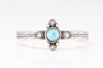 Native America Navajo Sterling Silver Turquoise Bracelet Cuff By Mike Calladitto.