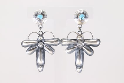 Native America Navajo Sterling Silver Turquoise Dragonfly Post / Dangling Earring's By Tim Yazzie.