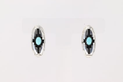 Native America Navajo Sterling Silver Turquoise Post Earring's By Felix Perry.