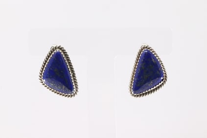Native America Navajo Sterling Silver Lapiz Post Earring's By Theresa Smith.