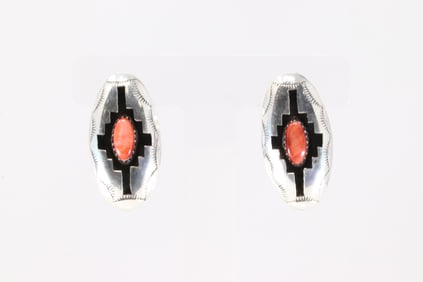 Native America Navajo Sterling Silver Spiny Oyster Post Earring's By Felix Perry.