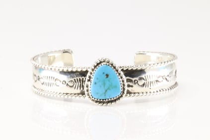 Native America Navajo Sterling Silver Kingman Turquoise Bracelet Cuff By Jason Bahe.