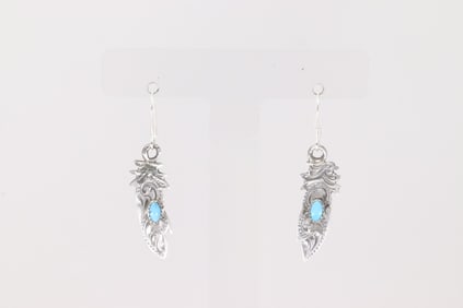 Native America Navajo Sterling Silver Turquoise Dangling Earring's By Sonyei Coho.