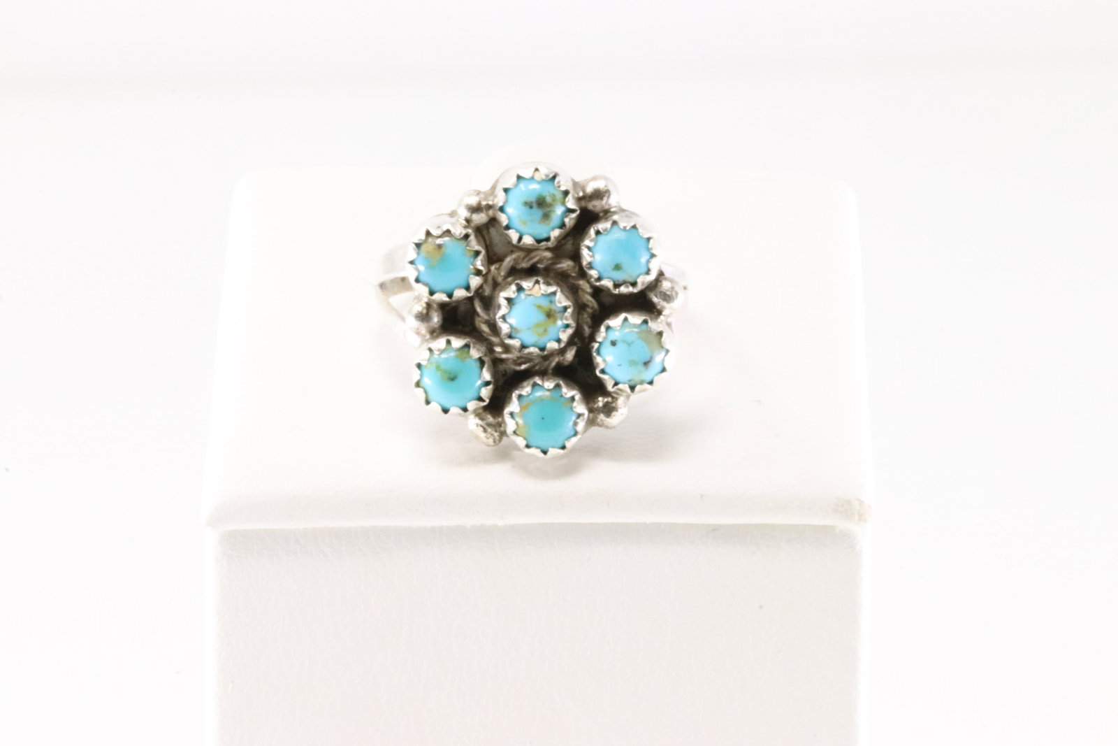 Native America Navajo Sterling Silver Turquoise Flower Ring By M.R. (1 of 4)