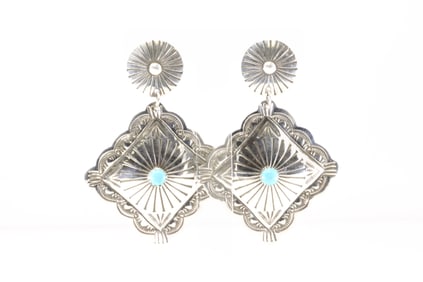 Native America Navajo Sterling Silver Turquoise Post Dangling Earring's By Genevive Blackg.