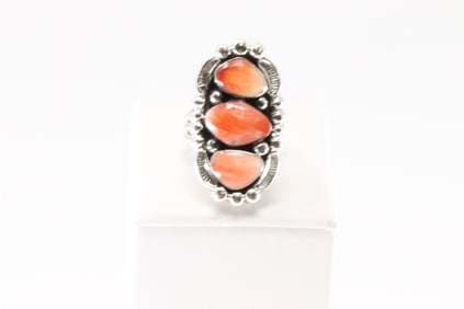 Native America Navajo Sterling Silver Spiny Oyster Ring By Samuel Yellowhair.