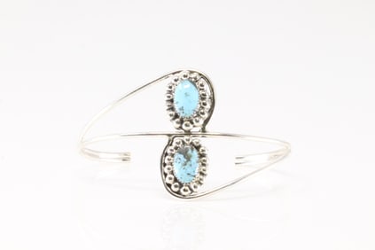Native America Navajo Sterling Silver Turquoise Bracelet Cuff By Sadie Jim.