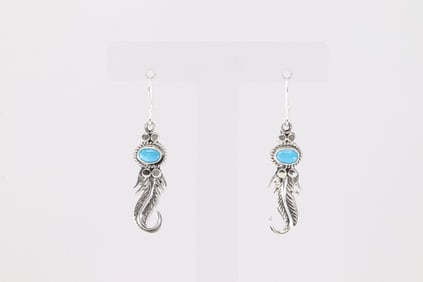Native America Navajo Sterling Silver Kingman Turquoise Dangling Earring's By Sharon McCathy.