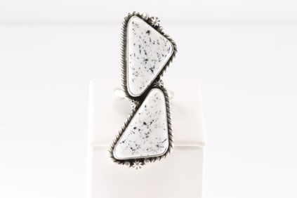 Native America Navajo Sterling Silver White Buffalo Ring By Eugene Belone.