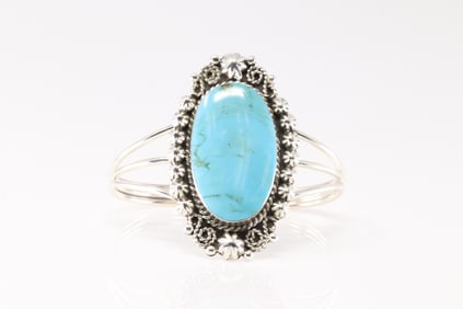 Native America Navajo Sterling Silver Turquoise Bracelet Cuff By Jennifer Cayaditto.