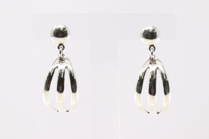 Native America Navajo Sterling Silver Solid Hoop Post / Dangling Earring's By James Bahe.
