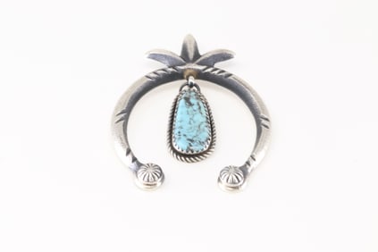 Native America Navajo Sterling Silver Kingman Turquoise Naja Pendant By Valeria Cayatineto.