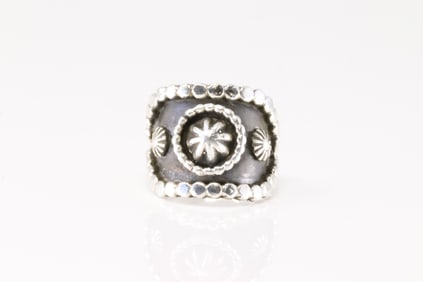 Native America Navajo Sterling Silver Stamped Ring By Andrew Vandever.