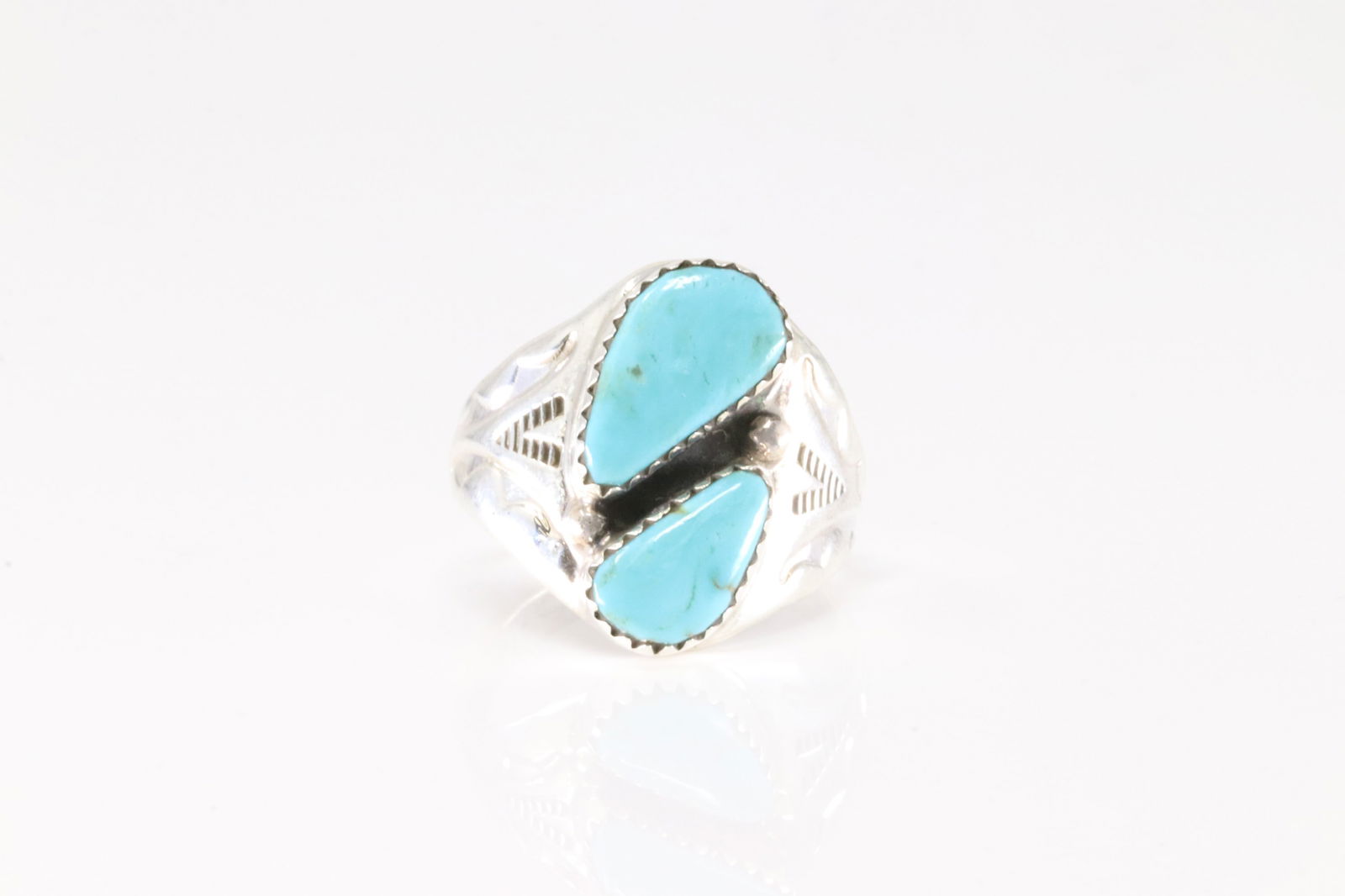 Native America Navajo Sterling Silver Turquoise Ring 2 Stone By Mary Lincoln. (1 of 4)