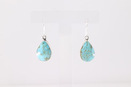 Native America Navajo Sterling Silver Turquoise Dangling Earring's By Sadie Jim.