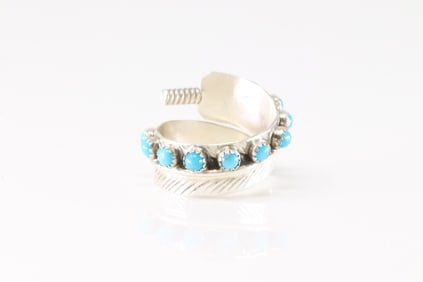Native America Navajo Sterling Silver Turquoise Feather Ring By Aaron Davis.