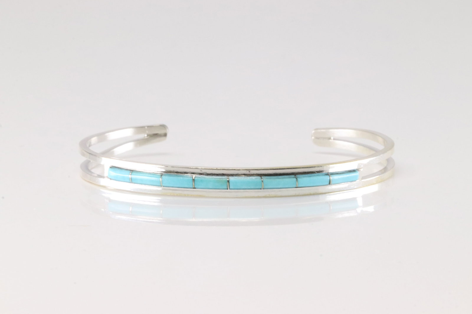 Native America Zuni Sterling Silver Turquoise Inlay Bracelet Cuff By A.L.W.: This is a Native America Zuni Sterling Silver Turquoise Inlay Bracelet Cuff By A.L.W.