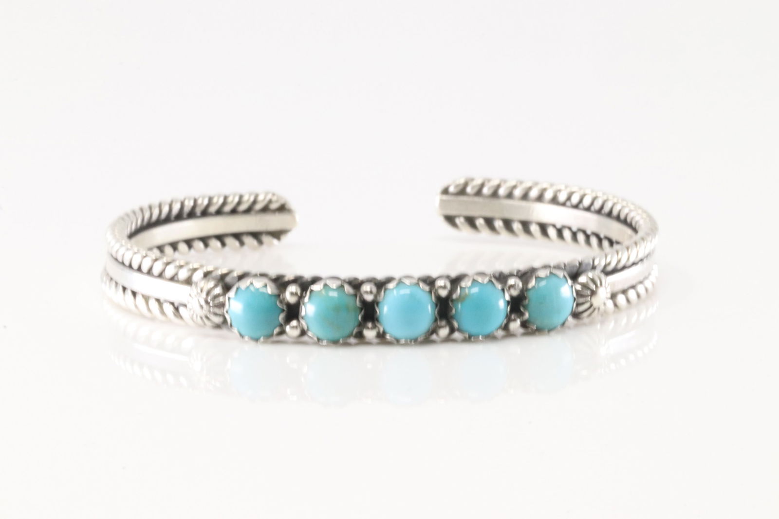 Native America Navajo Sterling Silver Turquoise Bracelet Cuff By R.King. (1 of 4)