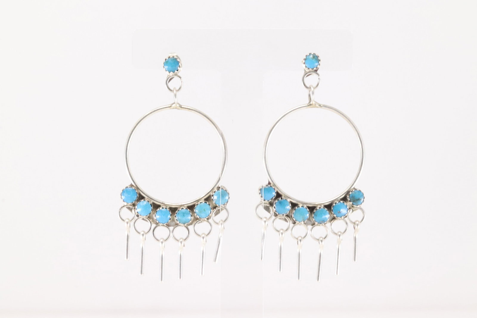 Native America Zuni Sterling Silver Kingman Turquoise Post / Dangling Earring's.: This is a Native America Zuni Sterling Silver Kingman Turquoise Post / Dangling Earring's.