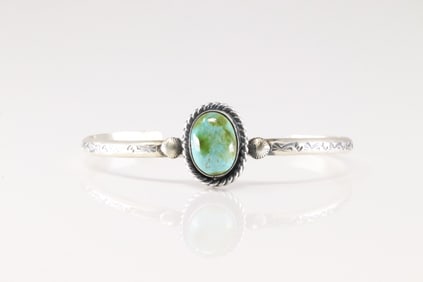 Native America Navajo Sterling Silver Sonora Gold Turquoise Bracelet Cuff By M.B.