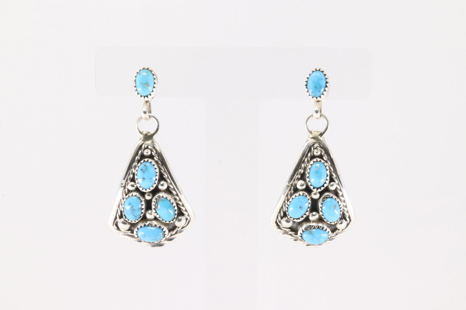 Native America Navajo Sterling Silver Turquoise Post / Dangling Earring's By Melvin Chee.: This is a Native America Navajo Sterling Silver Turquoise Post / Dangling Earring's By Melvin Chee.