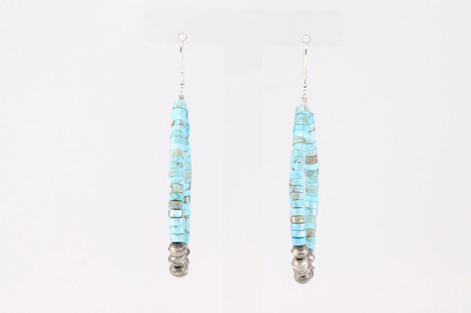 Native America Navajo Sterling Silver Kingman Turquoise / Pearl Beaded Dangling Earring's.: This is a Native America Navajo Sterling Silver Kingman Turquoise / Pearl Beaded Dangling Earring's.