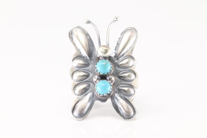 Native American Navajo Sterling Silver Turquoise Butterfly Ring By T.Yazzie.