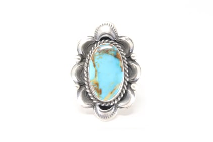 Native American Navajo Sterling Silver Kingman Turquoise Ring By T.L.