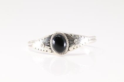 Native American Navajo Sterling Silver Black Onyx Bracelet Cuff By Y.