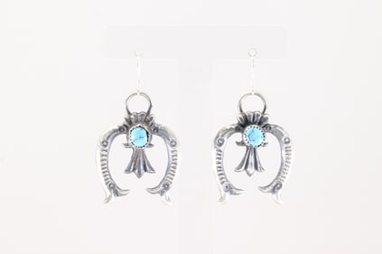 Native America Navajo Sterling Silver Turquoise Naja Dangling Earring's By Eva & Linberg Billah.